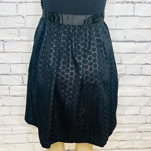 Anthropologie Womens Black Waist Bow Polka Dot Skirt Fit & Flare Dress Size 6 - Picture 9 of 10
